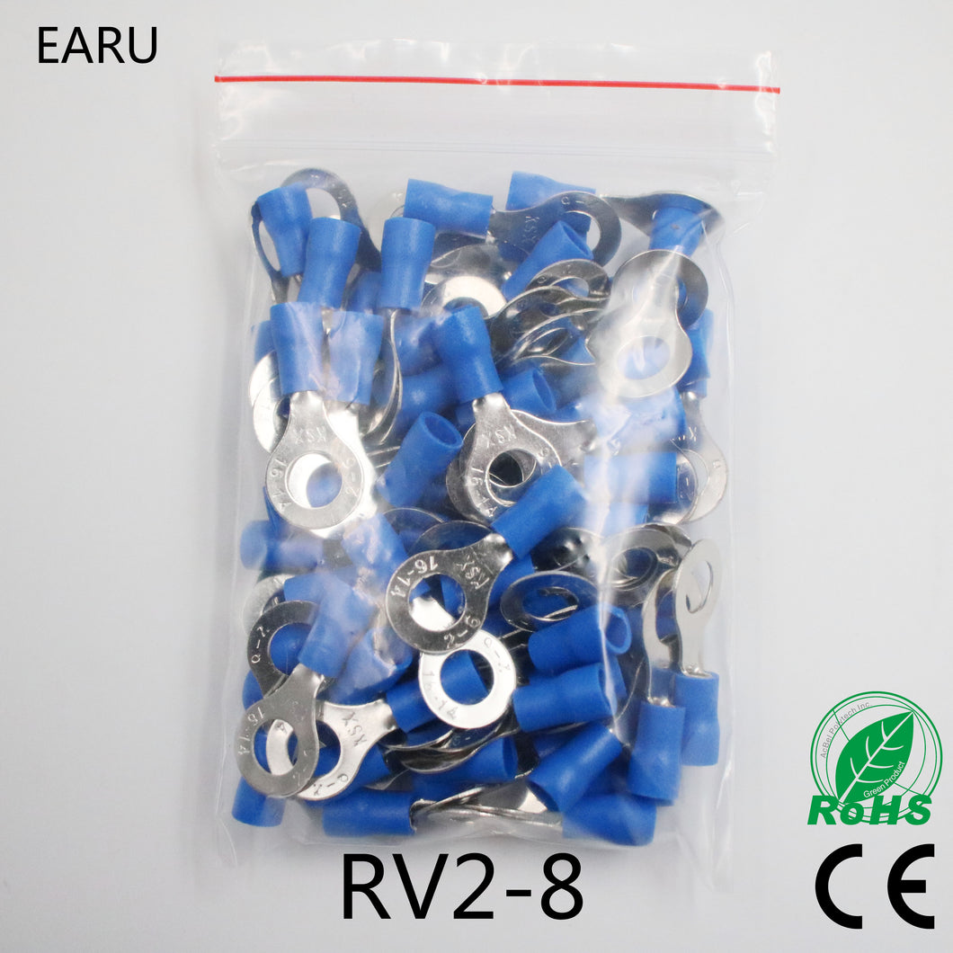 RV2-8 Blue Ring insulated terminal Cable Wire Connector 100PCS/Pack suit 1.5-2.5mm cable Electrical Crimp Terminal RV2.5-8 RV