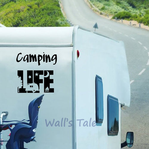 Camping Life Tent Vinyl Art Sticker Motorhome Door Window Glass Decor Camper Decals RV Travel Trailer Art Mural Decoration