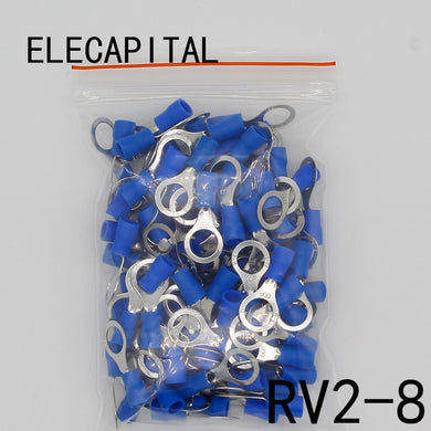 RV2-8 Blue Ring insulated terminal Cable Wire Connector 100PCS/Pack suit 1.5-2.5mm cable Electrical Crimp Terminal RV2.5-8 RV